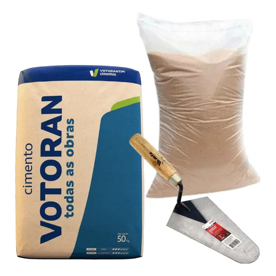 Kit 1kg Cimento + 2kg Areia + Colher Para Pequenos Reparos 