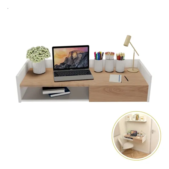 Escrivaninha Mesa Flutuante Quarto C/ Gaveta Resistente 90cm