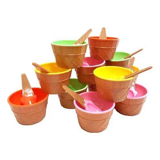 Copa Helado Plastico Cuchara Cuenco Postre Festivo Color 12