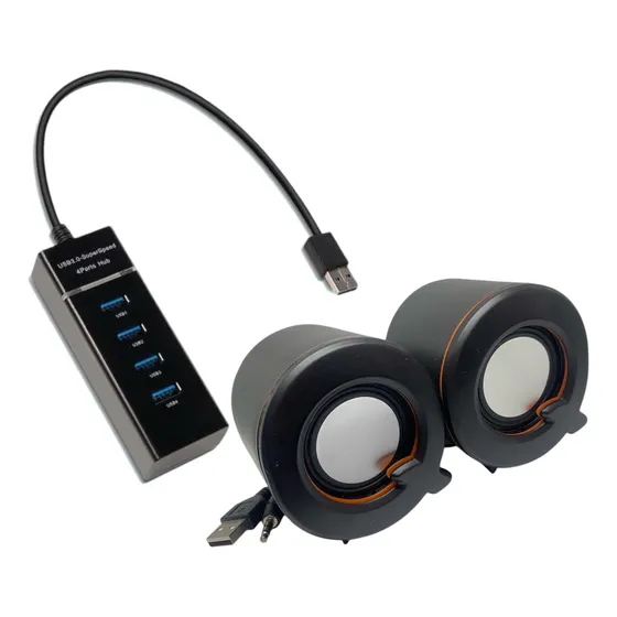 Cornetas Usb Auxiliar Pc + Hub Usb 3.0 4ptos