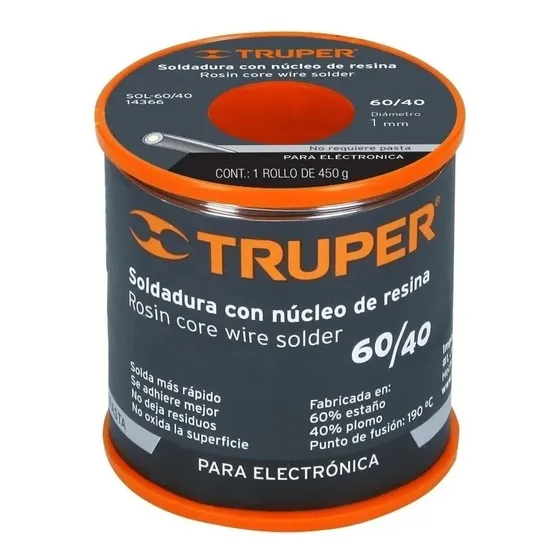 Rollo Estaño Truppe 76mts  60/40 1mm Nucleo De Resina 450grs