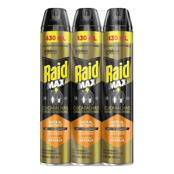 Insecticida Raid Max Paquete Con 3 Pzas De 430 Mls C/u