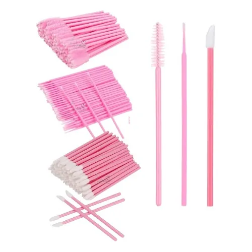 100 Microbrush + 50 Cepillos+ 50 Lip Brush Para Pestañas Rosa