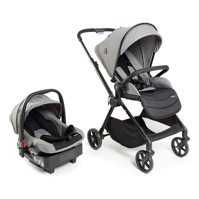 Conjunto Travel System Magnific Grey Denim, Kit Com 3 Compotenentes, Carrinho De Bebê + Be... Conjunto Travel System Magnific Grey Denim, Kit Com 3 Compotenentes, Carrinho De Bebê + Be...