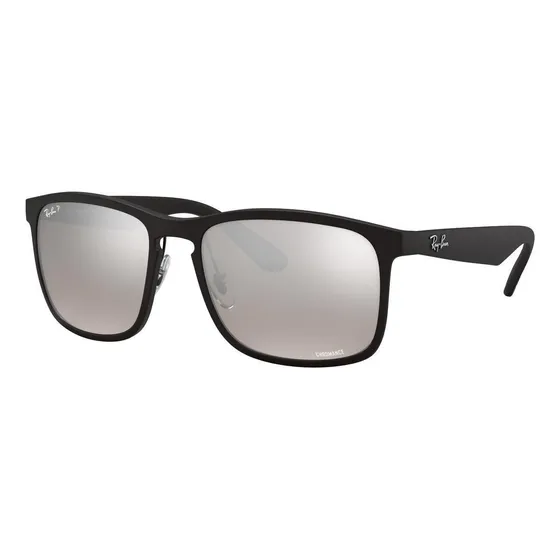 Anteojos de sol polarizados Ray-Ban Lentes de Sol Chromance talle Standard diseño Liso armazón matte black y lente silver