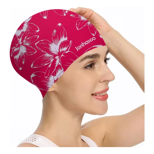 Gorro Natacion Silicona Para Mujer Impermeable Largo Flor