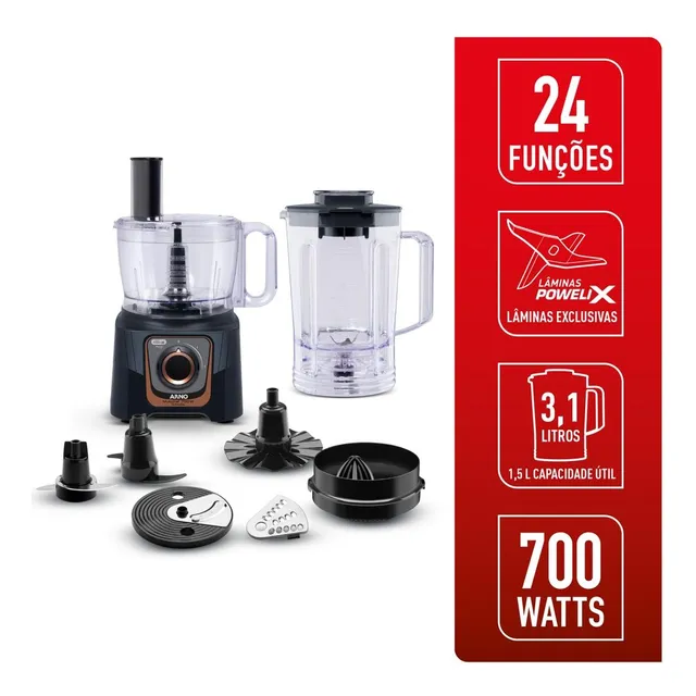 Multiprocessador Arno 700w 24 Funções Preto Mp72 | Arno 220V