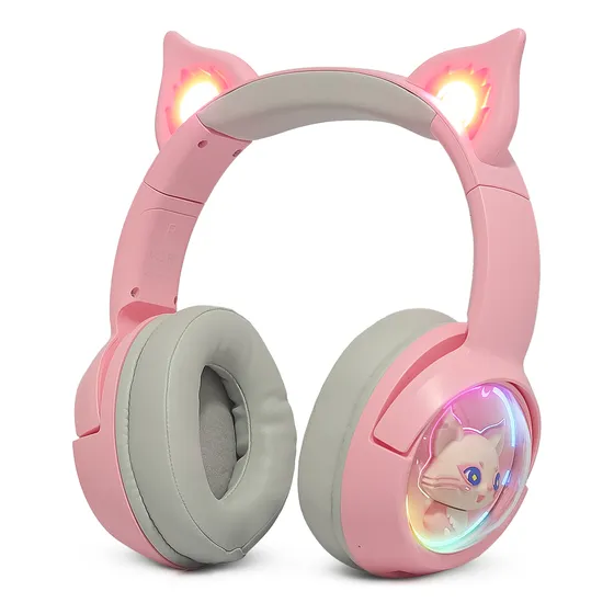 Fones De Ouvido Headset Gamer Sem Fio Bluetooth Gatinho Rgb