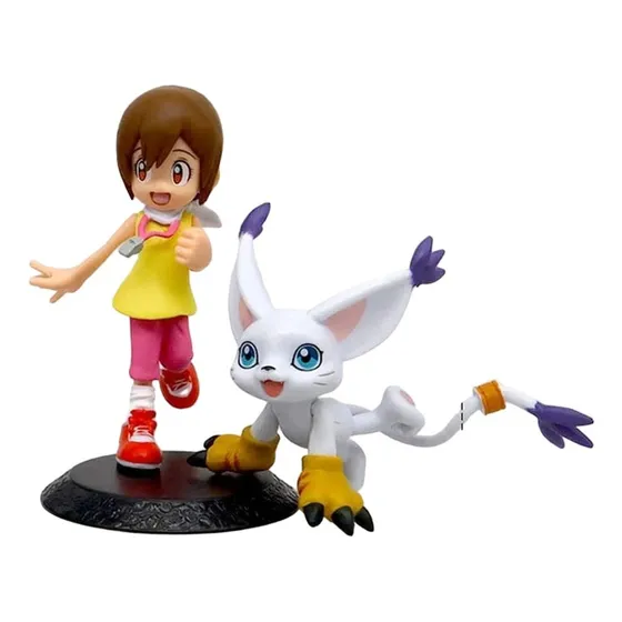 Mini Estátueta Digimon E Treinador Figure Coleção c/base