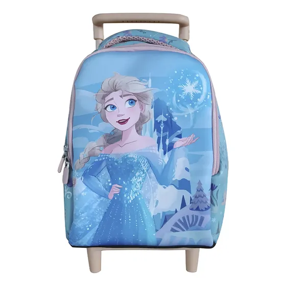 Mochila Preescolar Frozen Con Carro Neopreno Chica 27 X 21cm Color Celeste