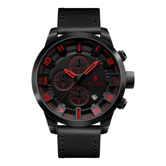 Reloj Deportivo Seger 1309 Analogico Fecha Cronometro ! Malla Negro/Rojo
