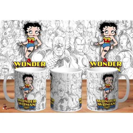 Taza De Ceramica Betty Boop Wonder Woman Art