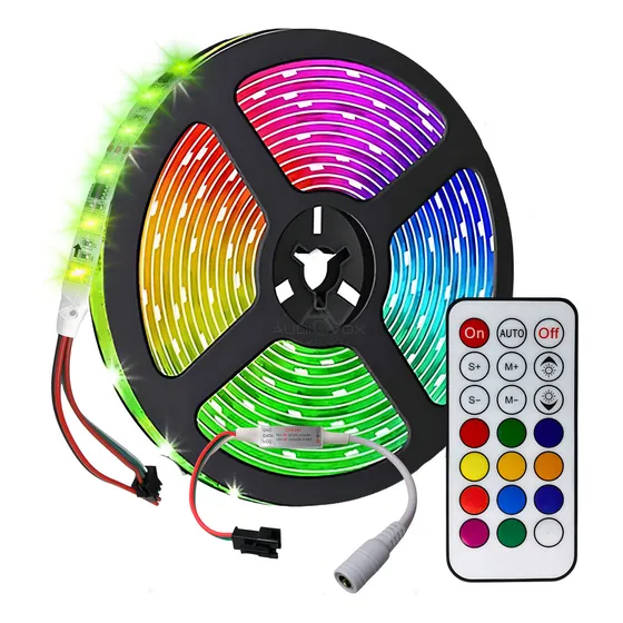Kit De Rolo Fita De Led Rgb Com 5 Metros Som Automotivo Decoração Tensão De Operação 12v Alto Brilho Digital