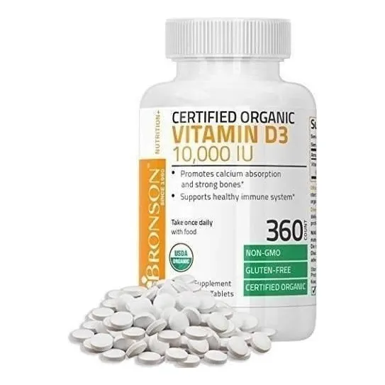 Vitamina D3 10,000 Iu Organico Non-gmo Bronson 360 Tablets