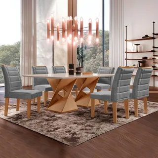 Conjunto Sala De Jantar Genova Tampo Vidro/mdf Com 6 Conjunto Sala De Jantar Genova Tampo Vidro/mdf Com 6