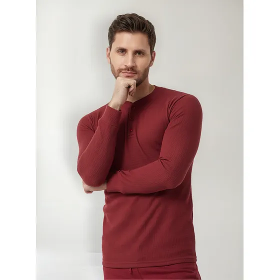 Camiseta Cuello Henley Manga Larga Para Hombre