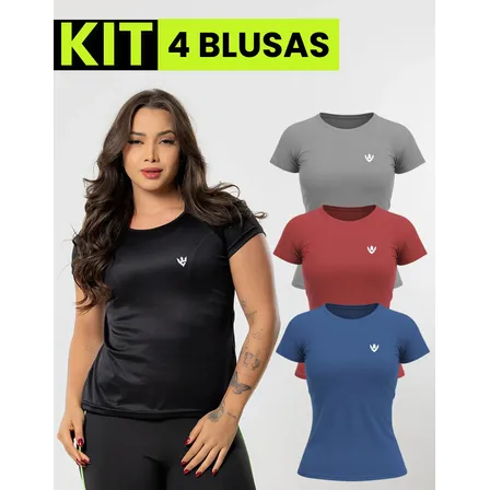 Kit 4 Blusas Feminina Fitness Dry Fit Camiseta Academia