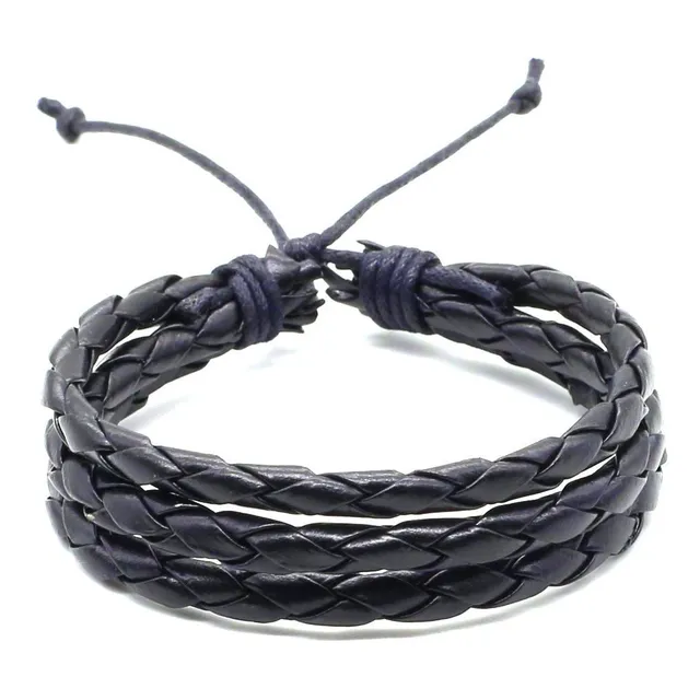 Pulsera Hombre Cuero Trenzado Ajustable Color Negro Barato
