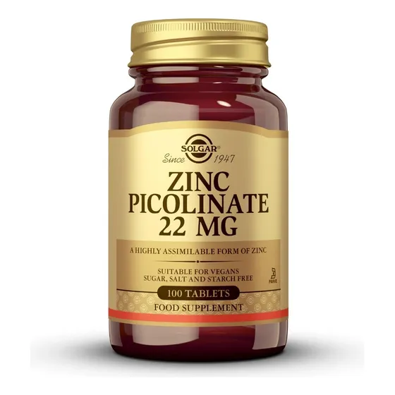 Suplemento Solgar Picolinato De Zinc 22 Mg 100 Comprimidos