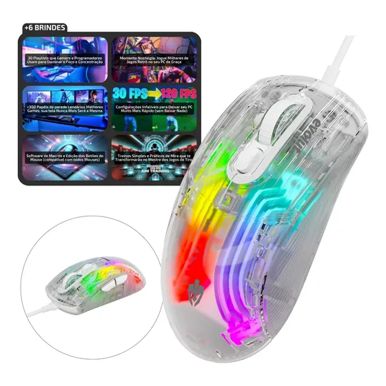 Mouse Gamer 7200 Dpi Software Rgb Sensor Fastlaser + Brindes