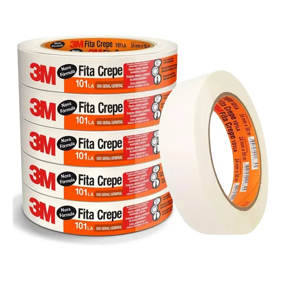 Kit 5 Fita Crepe Uso Geral 101la 24mm X 50 Metros 3m