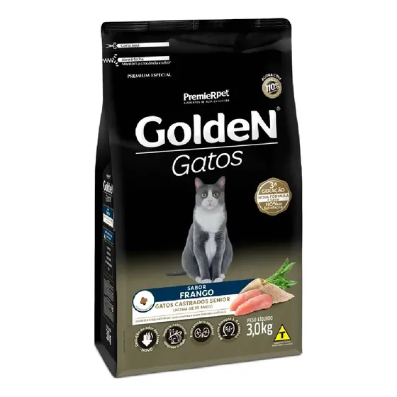 Ração Golden Para Gatos Sênior Castrados Sabor Frango 3 Kg