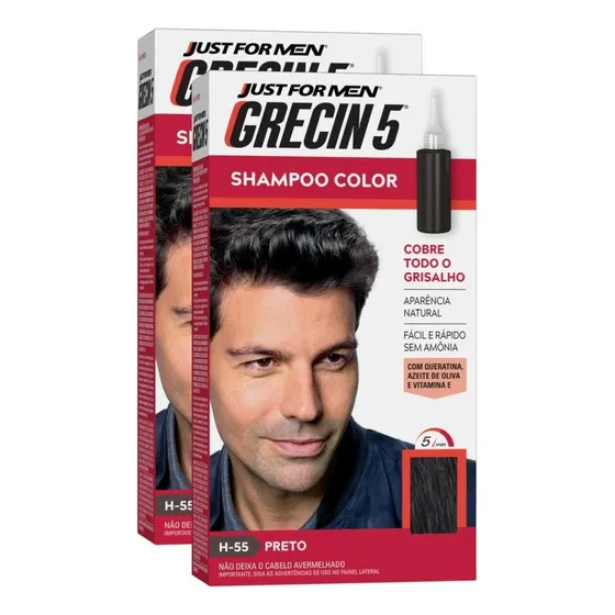 Kit 2 Tonalizantes Grecin 5 Shampoo Color 60 Ml Preto