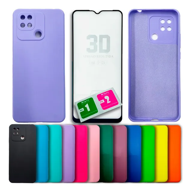Kit Película + Capa Silicone Veludo Compatível Redmi 10c