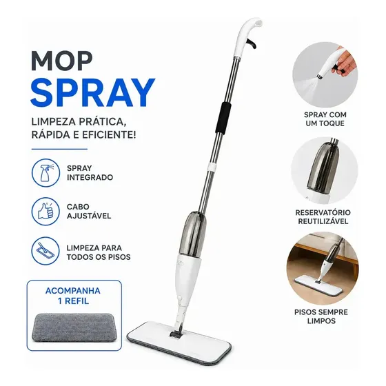 Mop Spray Limpeza Com Gatilho E Dispenser Cor Branco