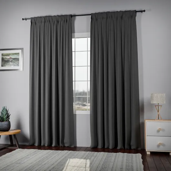 Cortinas Blackout Textil Living 130x210 2 Paños Importada Gris Oscuro