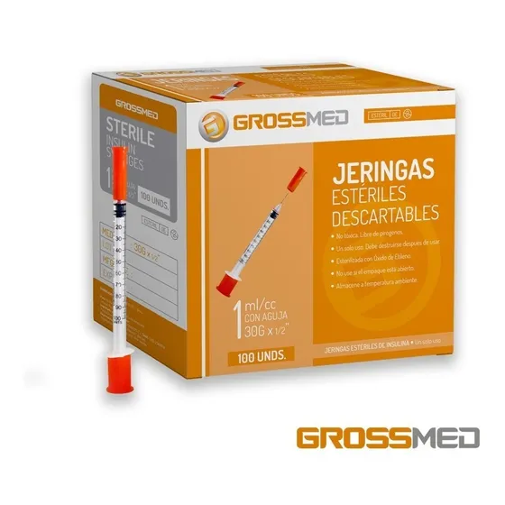 Jeringa De 1 Cc Con Aguja Integrada 30g X 1/2  - Grossmed