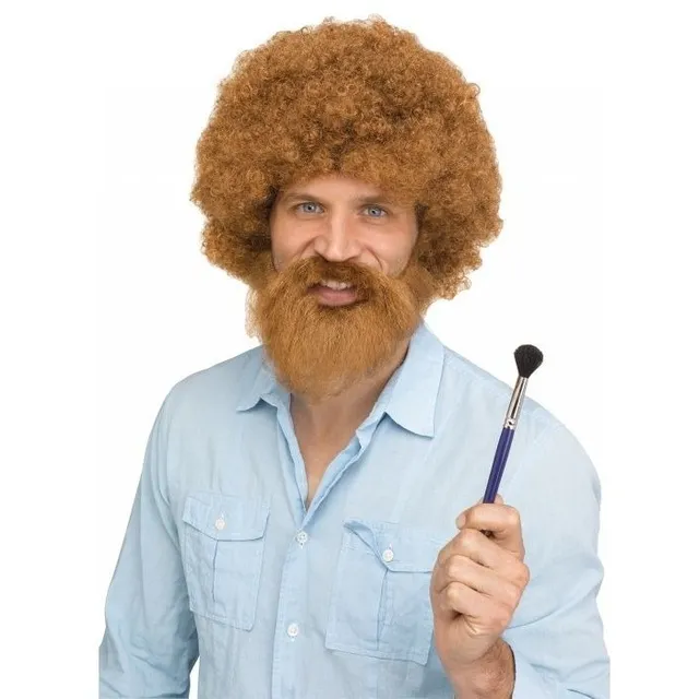 Peluca Afro Y Barba Marrón Hombre