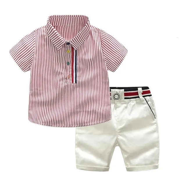 Camisa Rayas Rojas Short Blanco Importado Niños Conjunto