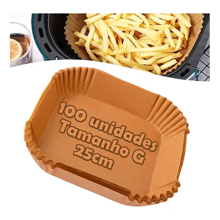 Kit 100 Formas Papel P/ Airfryer Forro Antiaderente Quadrada