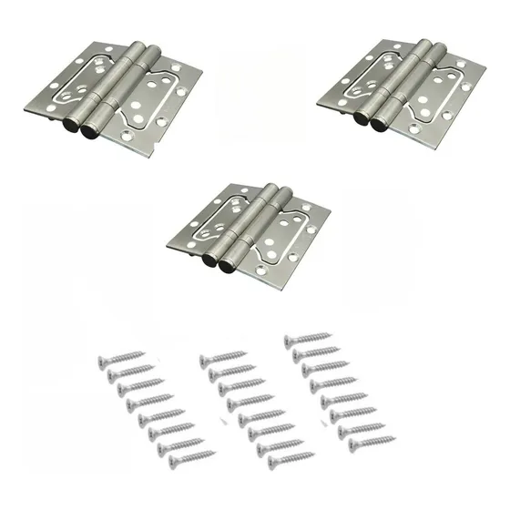 Kit 3 Dobradiças Inox Sobrepor Reforçada Brinde 24 Parafusos