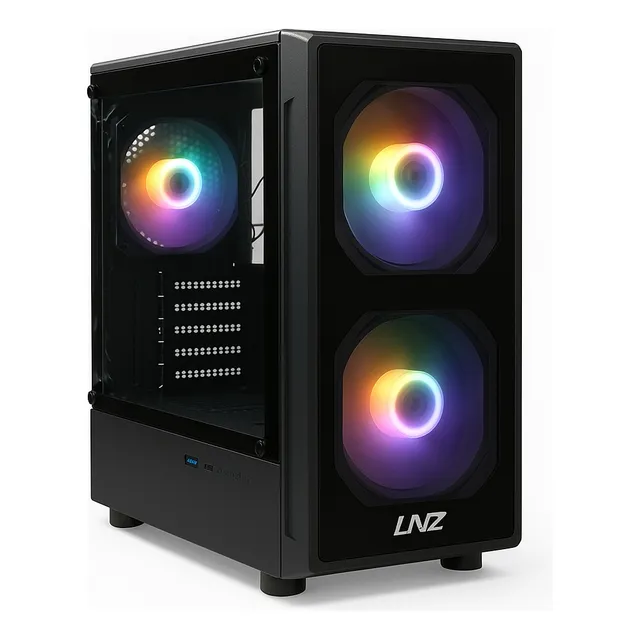 GABINETE GAMER LNZ M10 CON 3 COOLERS F-RGB M-ATX COLOR NEGRO