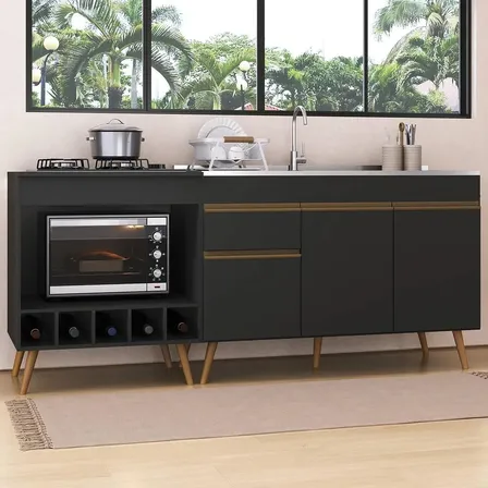 Kit Balcão Cozinha P/pia E Cooktop Veneza Multimóveis Mp2384 Preto