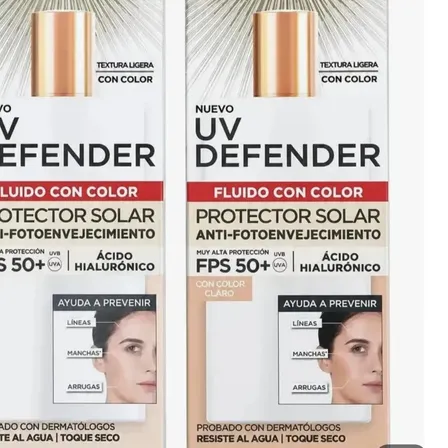 Protector Solar L'Oreal Paris Uv Defender Fluido Tono Claro FPS50+ 40ml