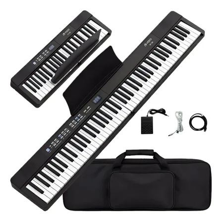 Piano Elétrico De Indução Dobrável De 88 Teclas Com Pedais 5v Preto