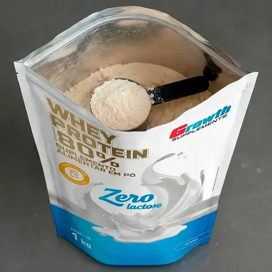 Whey Protein Concentrado Zero Lactose 1kg Growth Supplements Natural