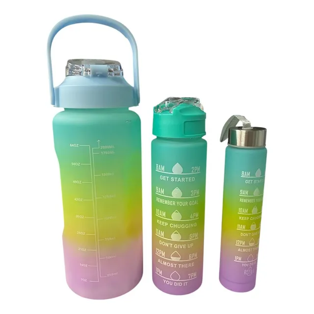 Set Termo De Agua Motivacional 3 Piezas Botella Colores 2l