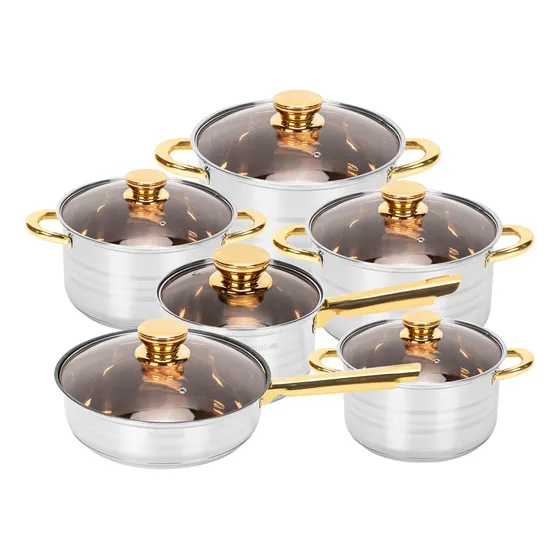 Batería De Cocina 12pcs Acero Inoxidable Doble Fondo Color Dorado