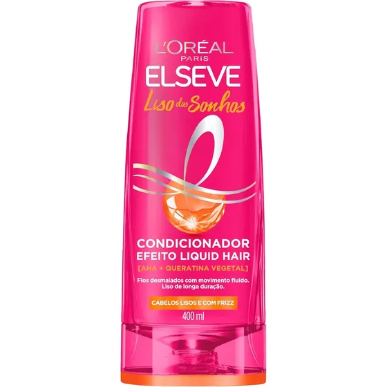 L'Oréal Paris Elseve Liso dos Sonhos Condicionador, com Efeito Liquid Hair, Enriquecido com AHA e Qu