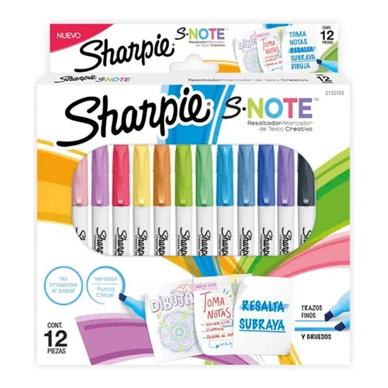 Sharpie S Note 12 Resaltadores Punta Cincel Trazo Grueso/fin