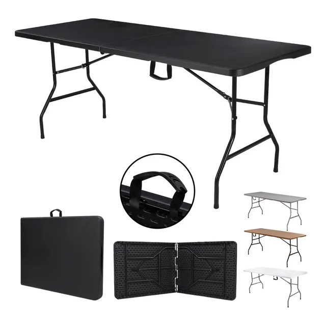 Mesa Plegable Plástico Tipo Portafolio 1.80m Portátil Jardín Color Negro