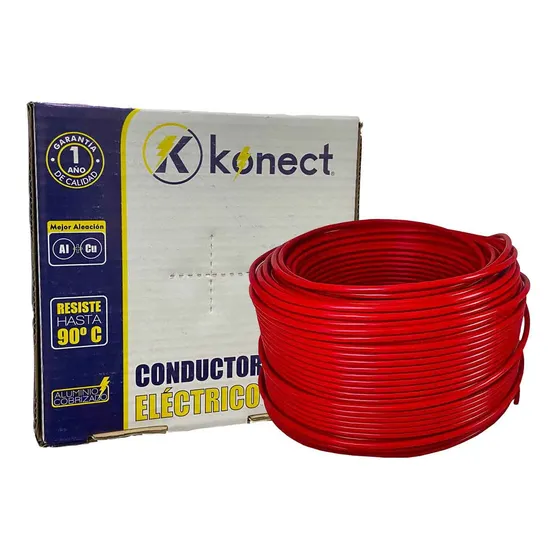 Cable Electrico Cca Calibre 14 Rojo Rollo 100m Konect