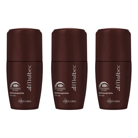 Três Desodorantes Antitransp. Roll-on Malbec 55ml Boticário