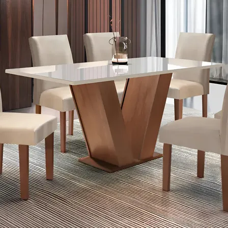 Conjunto Sala De Jantar Mesa Tampo De Vidro 6 Cadeiras Espanha Yescasa