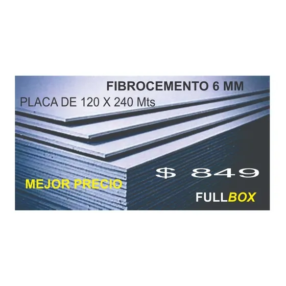Placa Yeso Fibrocemento Exterior 6 Mm 120 X 240 Mejor Precio Cemento