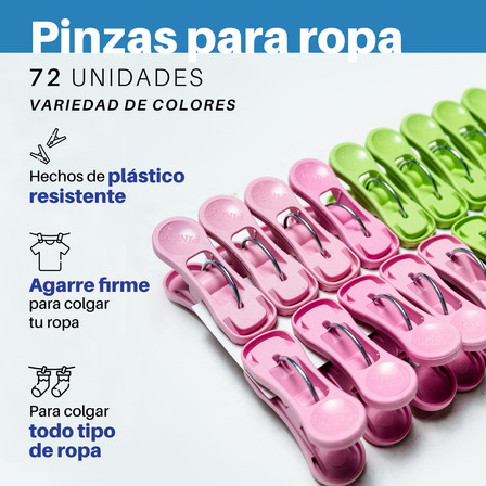 Pinza Para Ropa 72 Piezas Art Hoof, Pinzas Multicolores De Plástico, Resistentes, Buen Agarre Pinza Para Ropa 72 Piezas Art Hoof, Pinzas Multicolores De Plástico, Resistentes, Buen Agarre